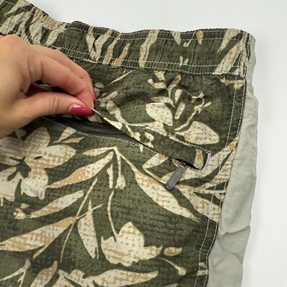Eddie Bauer Green Floral Swim Trunks Cargo Pockets Drawstring Mesh Lined Sz M - Picture 10 of 10